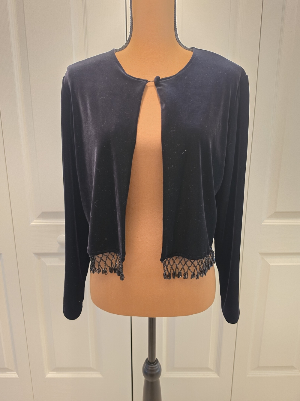 Dark Romantic Coquette Velvet Bolero Crop Jacket Beaded Fringe Witchy Boho Shrug